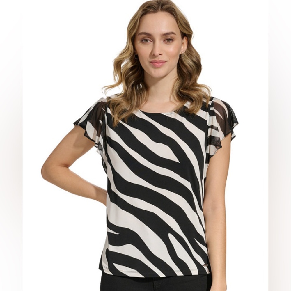 Calvin Klein Zebra Striped Top - Picture 1 of 7